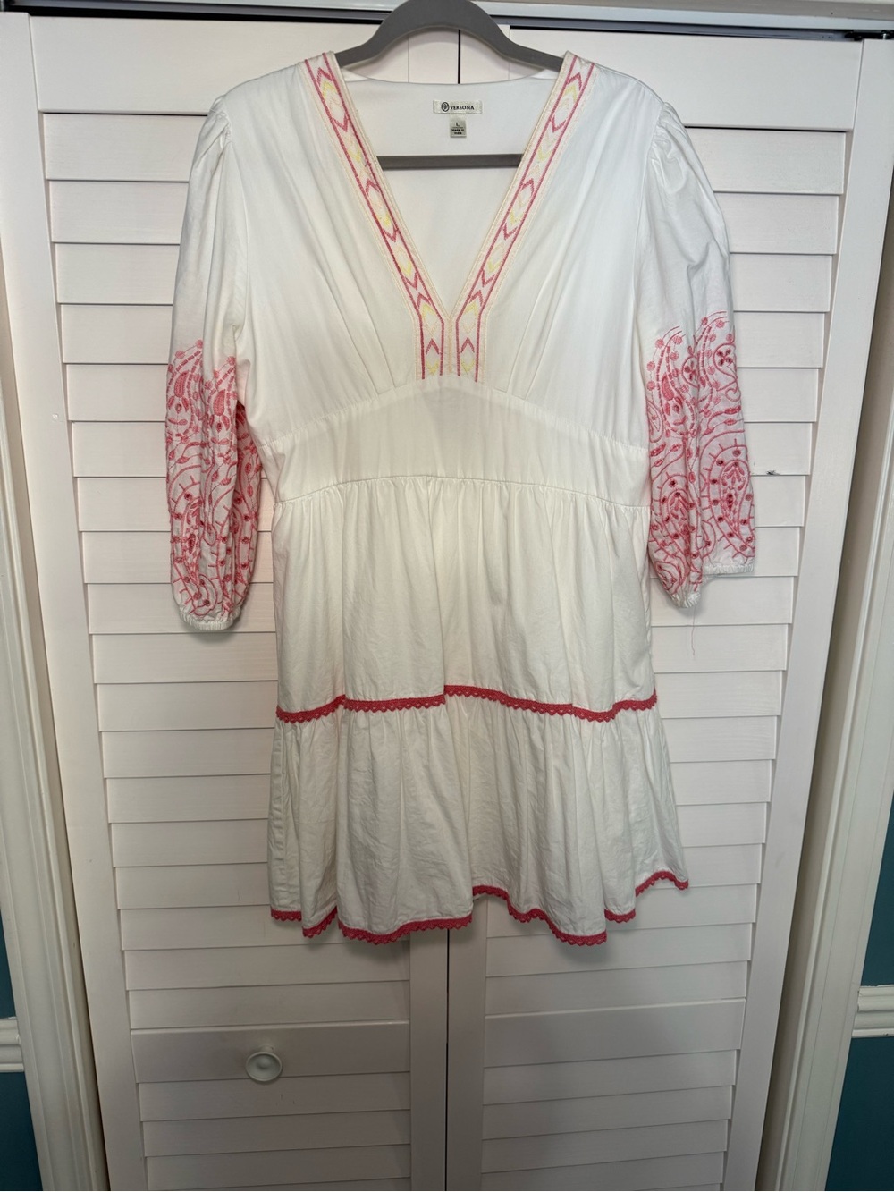 Versona White Tunic with Pink and Lime Embroidery